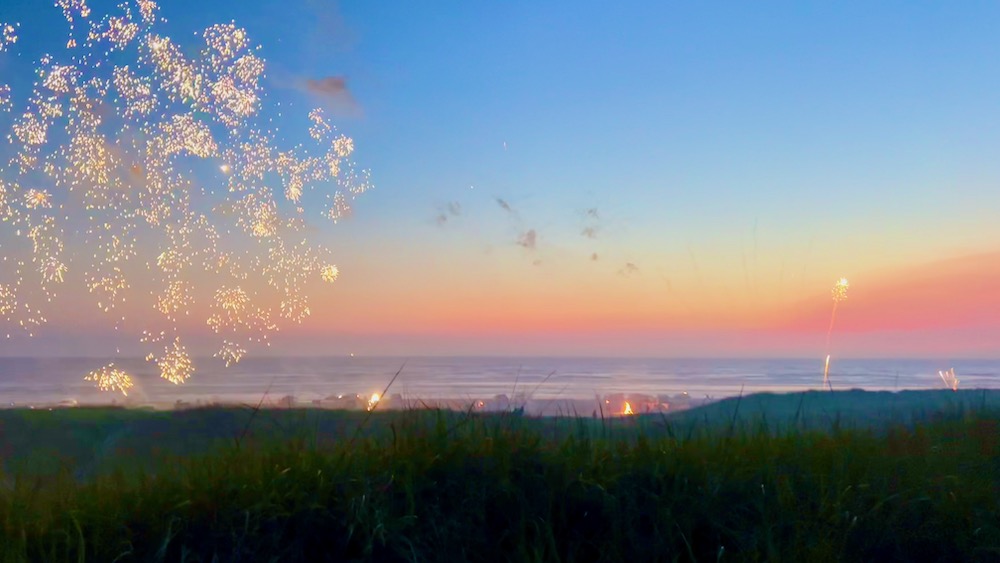 fireworks at sunset